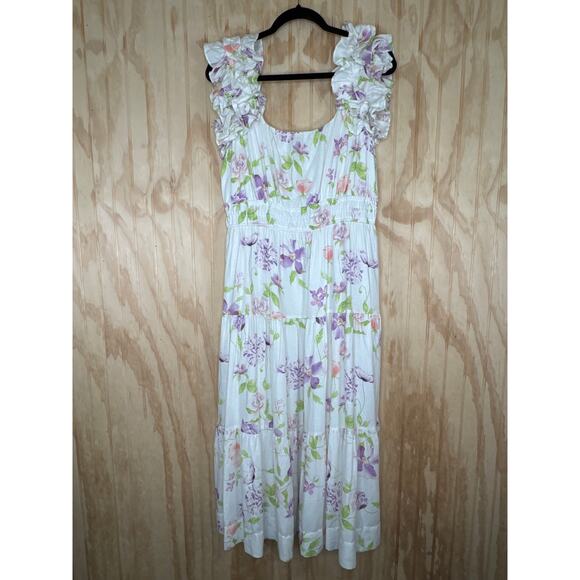 Biltmore Medium Linen Rayon Dress Ruffle StrapsTiered Pockets Cottagecore - Picture 10 of 10